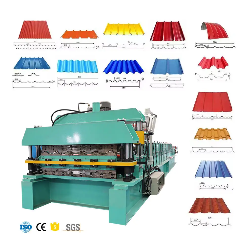 Corrugated Galvanized Steel Glazed Step Tile Double Layer Decker Roofing Sheet Roll Forming Machine