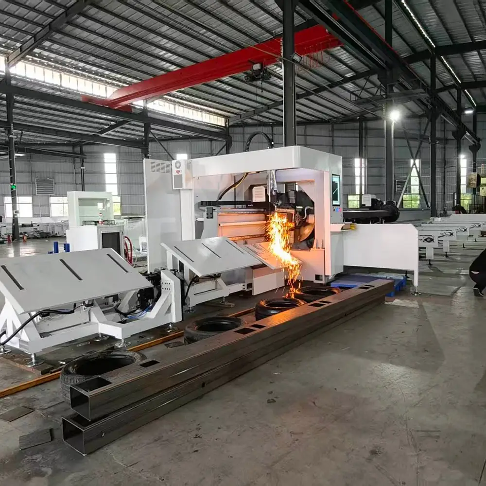 Full Automatic Dual 360mm Chuck Laser Pipe Cutting Machine Round Square Tube Metal Laser Cutter